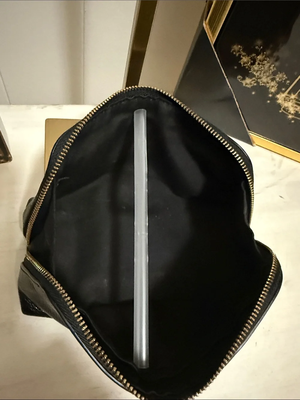 Coach Black Pebbled Leather Toiletry Case with Gold Logo